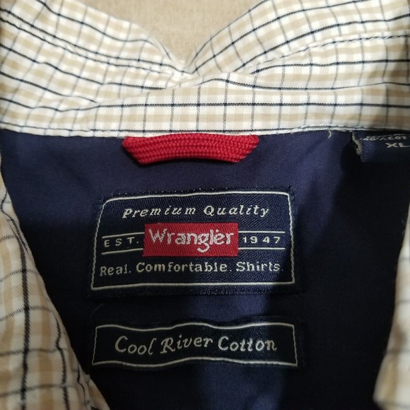 Wrangler Men's Beige Plaid Button Up Shirt Size XL Long Sleeve Cool River Cotton - Picture 6 of 11